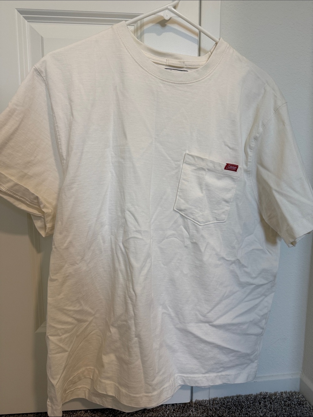 Coleman Men's White Pocket T-Shirt with Subtle Logo
